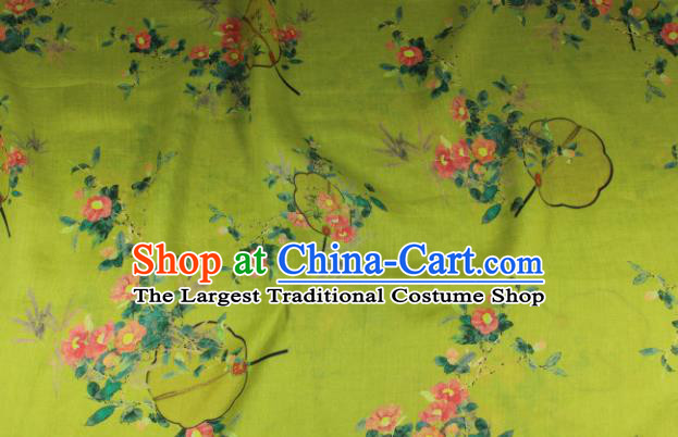 Chinese Printing Palace Fan Flowers Pattern Light Green Ramine Fabric Asian Qipao Dress Flax Cloth Traditional Linen Drapery