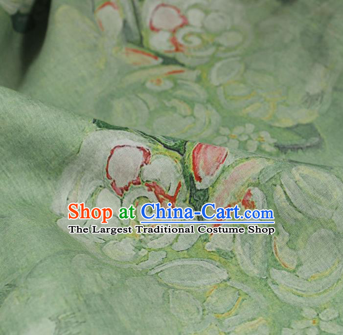 Asian Qipao Dress Light Green Flax Cloth Chinese Printing Flowers Pattern Ramine Fabric Traditional Linen Drapery