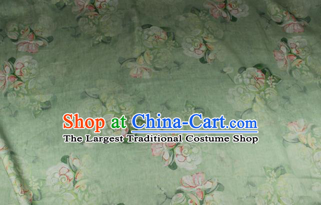 Asian Qipao Dress Light Green Flax Cloth Chinese Printing Flowers Pattern Ramine Fabric Traditional Linen Drapery
