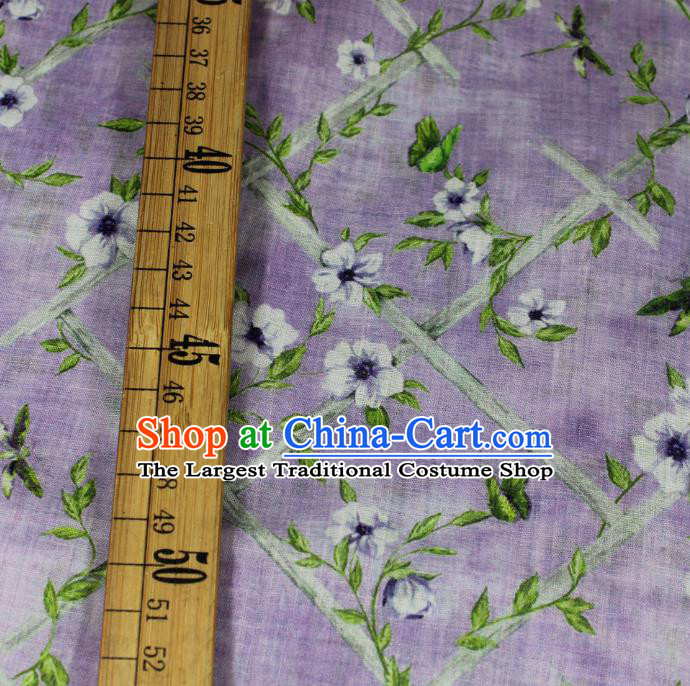 Traditional Linen Drapery Asian Qipao Dress Purple Flax Cloth Chinese Printing Flowers Pattern Ramine Fabric