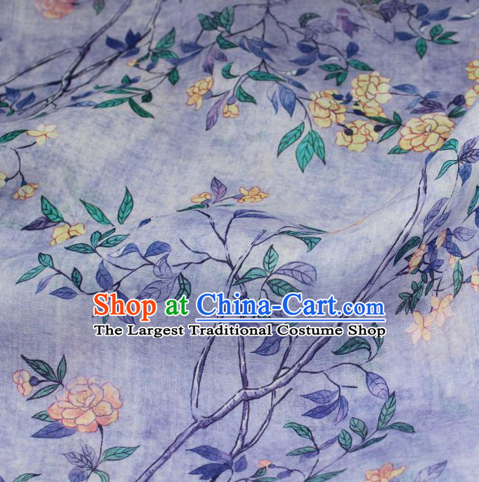 Chinese Printing Flowers Pattern Flax Cloth Traditional Linen Drapery Asian Qipao Dress Violet Ramine Fabric