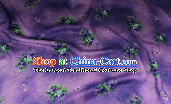 Chinese Purple Flax Cloth Traditional Printing Lili Flowers Pattern Ramine Fabric Asian Qipao Dress Linen Drapery