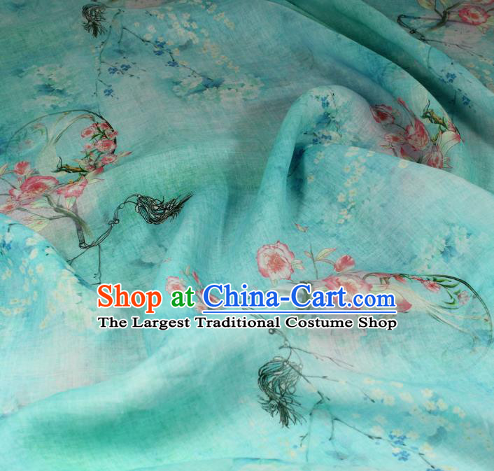 Chinese Printing Flowers Pattern Light Green Ramine Fabric Traditional Asian Qipao Dress Linen Drapery Flax Cloth