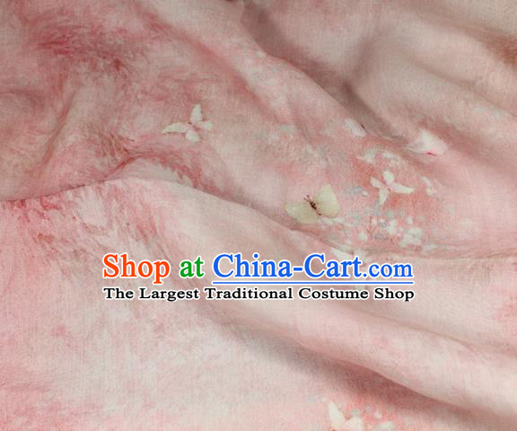 Chinese Traditional Butterfly Pattern Pink Flax Fabric Qipao Dress Cloth Asian Linen Drapery