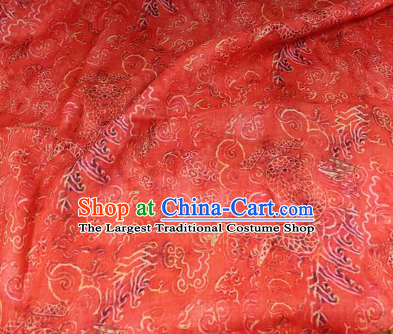 Chinese Traditional Cloud Dragon Pattern Red Flax Asian Tang Suit Linen Drapery Fabric Qipao Dress Cloth