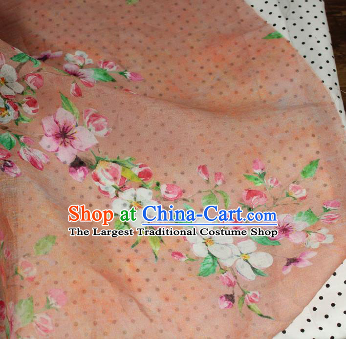 Chinese Printing Peach Blossom Pattern Pink Ramine Fabric Flax Cloth Traditional Asian Qipao Dress Linen Drapery