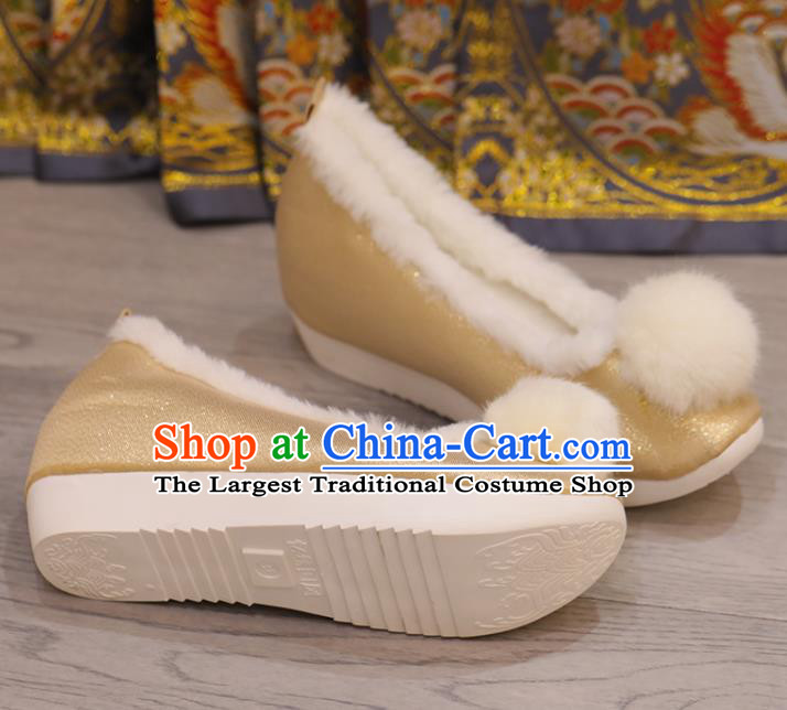 Handmade China Hanfu Shoes Opera Shoes Stage Show Yellow Satin Shoes