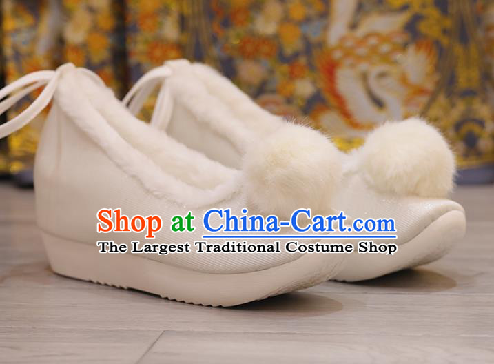 Handmade China Hanfu Shoes Stage Show White Satin Shoes Opera Shoes Princess Shoes