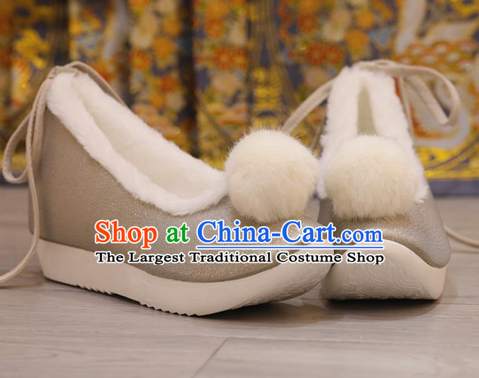 Handmade China Grey Satin Shoes Stage Show Hanfu Shoes Princess Shoes Opera Shoes