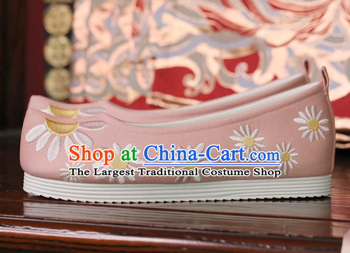Handmade China Embroidered Daisy Shoes Princess Shoes Opera Shoes Pink Cloth Shoes