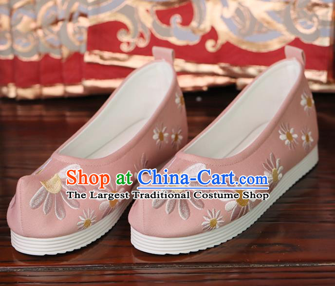 Handmade China Embroidered Daisy Shoes Princess Shoes Opera Shoes Pink Cloth Shoes