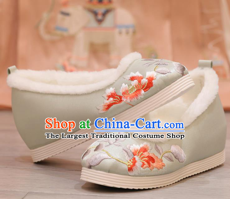 China Embroidered Hibiscus Light Green Shoes Princess Shoes Opera Shoes Handmade Cloth Shoes