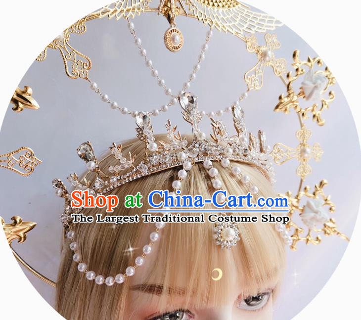 Halloween Cosplay Princess Royal Crown and Aureole Stage Show Gothic Headwear Handmade Bride Hair Accessories