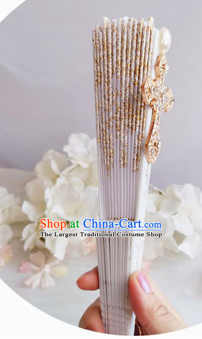 Classical Wedding White Lace Fan Handmade Retro Court Folding Fans Crucifix Accordion
