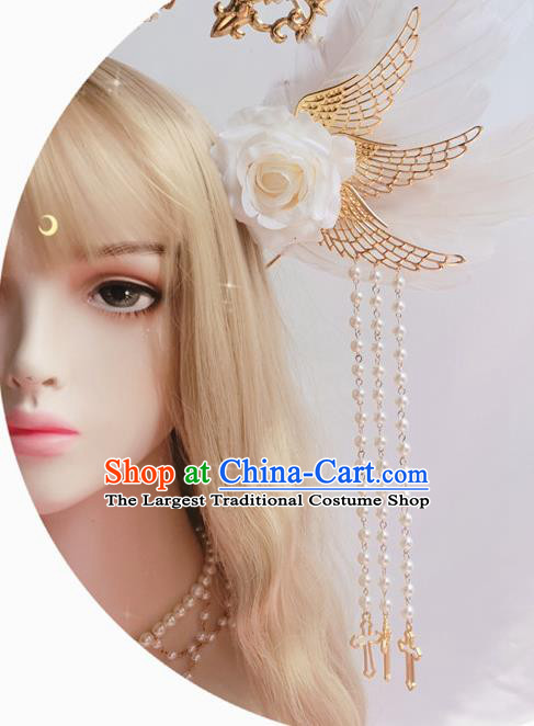 Halloween Cosplay Goddess Royal Crown and Aureole Stage Show Queen Headwear Handmade Angell Wing Hair Accessories