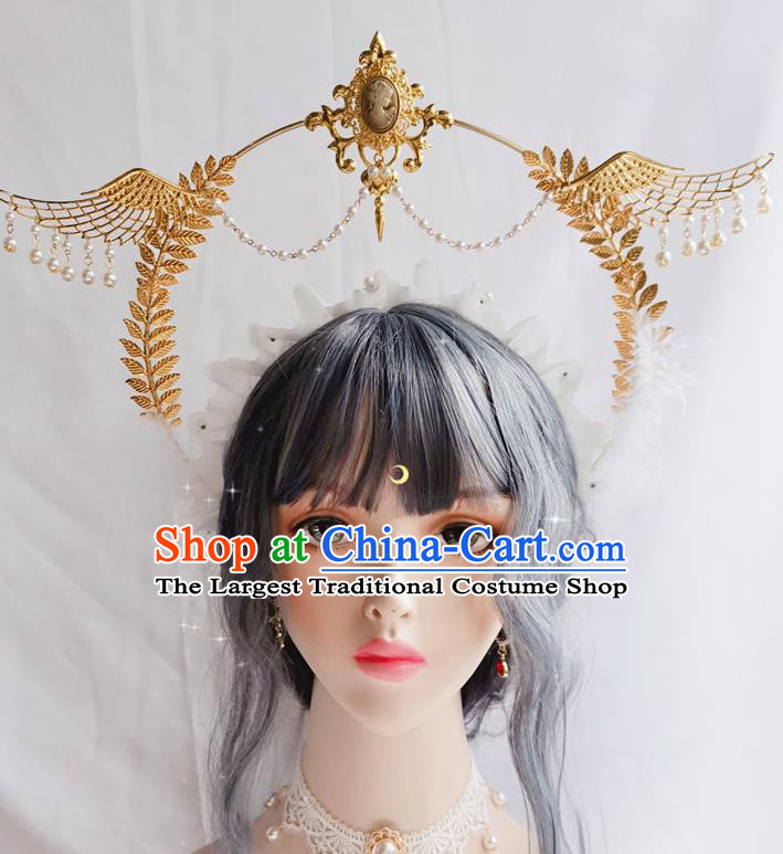 Handmade Renaissance Royal Crown Halloween Stage Show Headwear Bride Angel Wings Hair Accessories