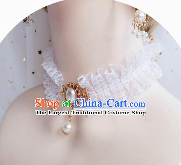 Top Court White Lace Necklace Halloween Cosplay Stage Show Accessories Europe Renaissance Necklet