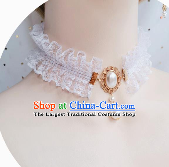 Top Court White Lace Necklace Halloween Cosplay Stage Show Accessories Europe Renaissance Necklet