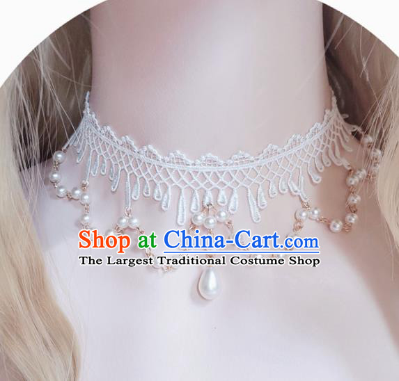 Top Bride Wedding Necklace Halloween Cosplay Stage Show Accessories Europe Court White Lace Necklet