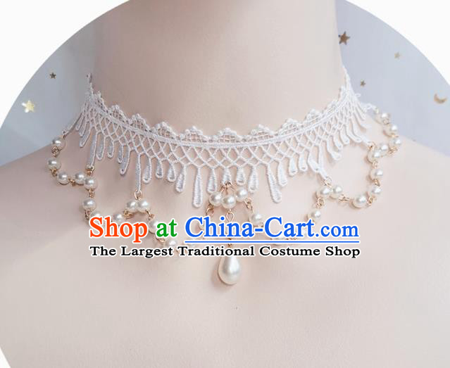 Top Bride Wedding Necklace Halloween Cosplay Stage Show Accessories Europe Court White Lace Necklet