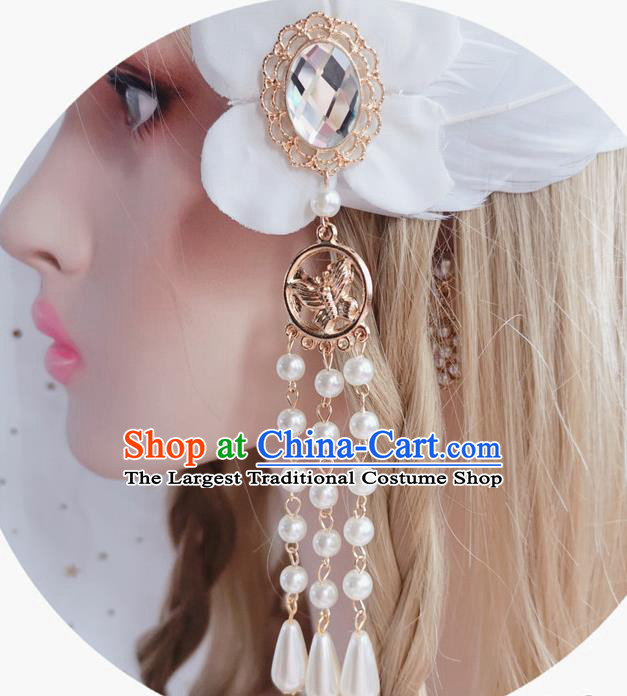 Handmade White Feather Hair Stick Halloween Stage Show Hair Accessories Tassel Angel Wing Hair Claw
