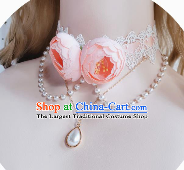 Top Bride Wedding Necklace Halloween Cosplay Stage Show Accessories Europe Court Pink Roses Necklet