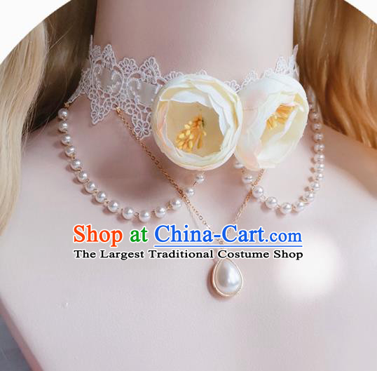 Top Europe Court White Roses Necklet Bride Wedding Necklace Halloween Cosplay Stage Show Accessories