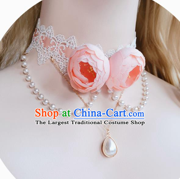Top Bride Wedding Necklace Halloween Cosplay Stage Show Accessories Europe Court Pink Roses Necklet
