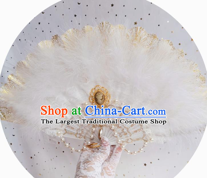 Classical Europe Court White Lace Fan Handmade Retro Folding Fans Renaissance Accordion
