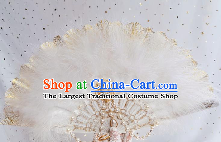 Classical Europe Court White Lace Fan Handmade Retro Folding Fans Renaissance Accordion