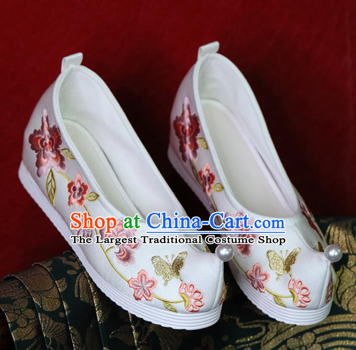 China Handmade Wedding Shoes White Cloth Hanfu Shoes Embroidered Shoes Tang Dynasty Princess Shoes