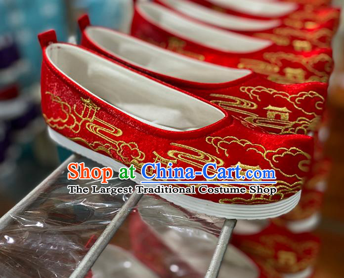 China Hanfu Bow Shoes Ming Dynasty Princess Shoes Handmade Shoes Embroidered Red Shoes