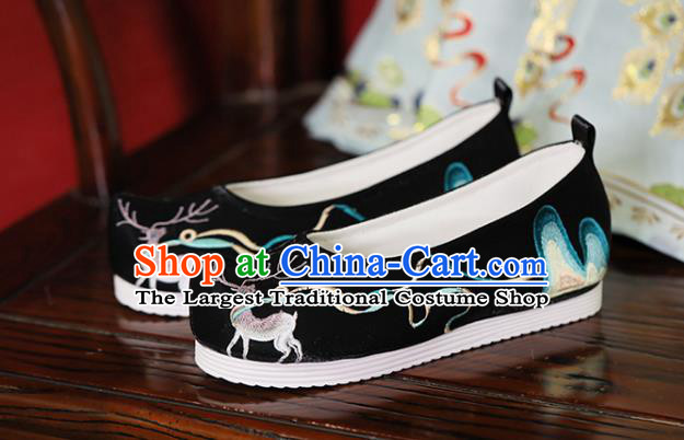China Handmade Black Bow Shoes Embroidered Wapiti Shoes Cloth Shoes Princess Shoes Hanfu Shoes