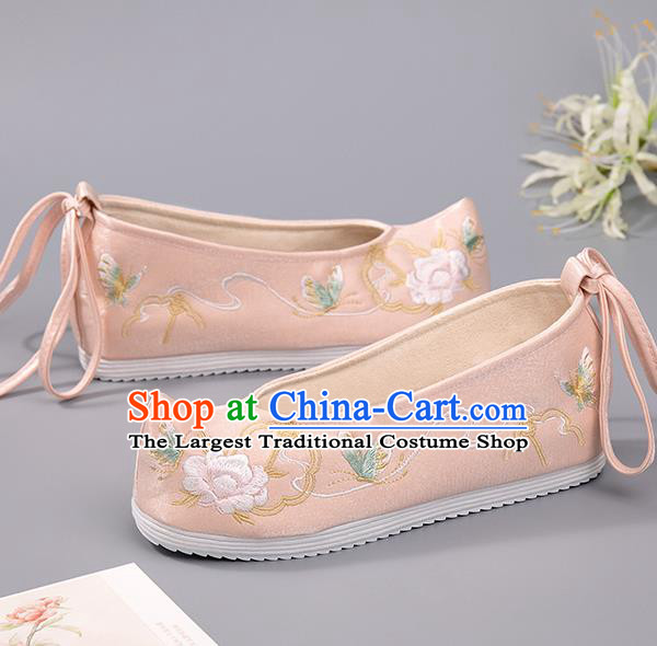 China Embroidered Peony Shoes Hanfu Shoes Ancient Princess Shoes Handmade Tang Dynasty Pink Shoes
