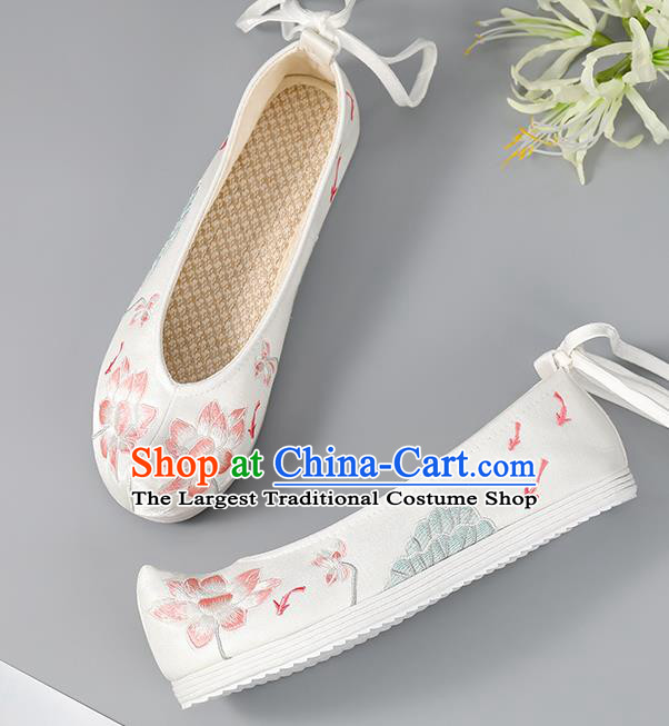 China Hanfu Shoes Handmade Cloth Shoes Ancient Princess Bow Shoes Traditional Embroidered Lotus Shoes