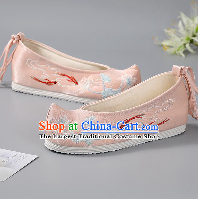 China Traditional Women Shoes Embroidered Lotus Fishes Shoes Hanfu Shoes Ancient Princess Shoes Handmade Pink Cloth Shoes