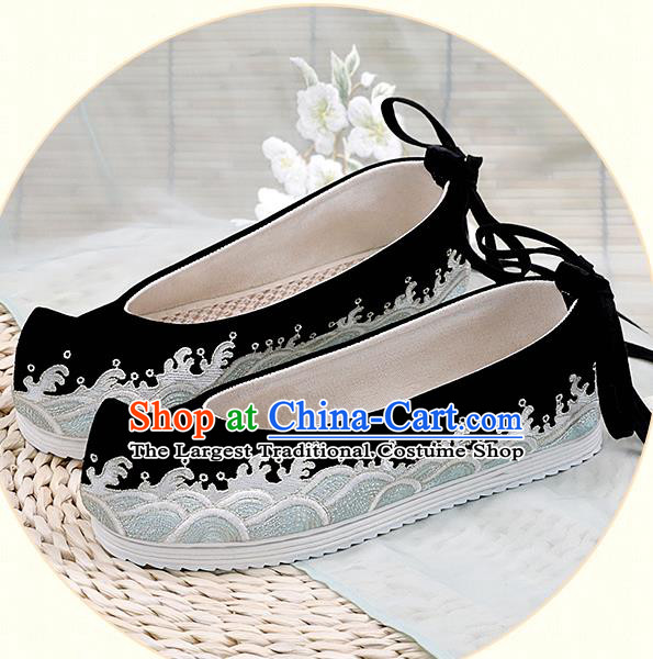 China Ming Dynasty Black Shoes Traditional Embroidered Shoes Hanfu Shoes Handmade Cloth Shoes