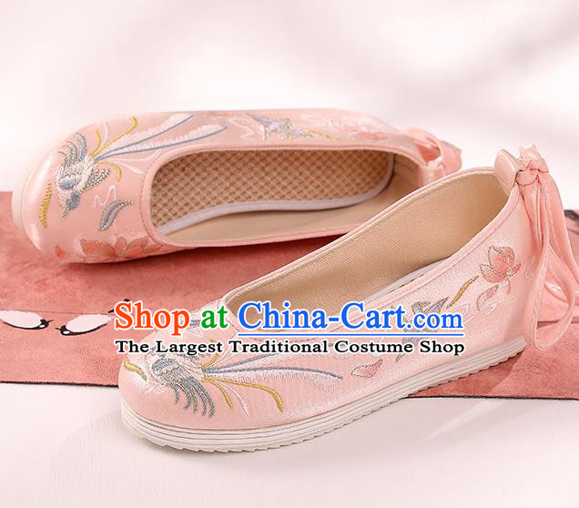 Handmade China Pink Hanfu Shoes Traditional Cloth Shoes Embroidered Paper Crane Shoes Women Shoes