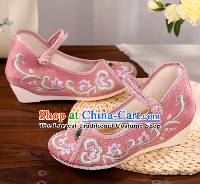 Handmade China Embroidered Pink Shoes Hanfu Shoes Traditional Cloth Shoes National Shoes