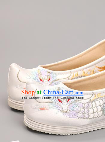 Handmade China Classical Dragon Pattern Embroidered Shoes Hanfu Shoes National Shoes Traditional White Cloth Shoes