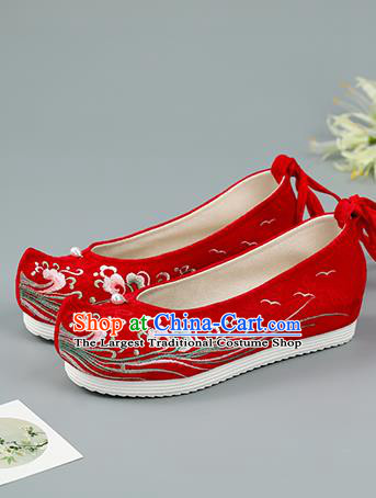 Top China Wedding Embroidered Shoes Bride Shoes Traditional Hanfu Red Cloth Shoes Handmade National Shoes