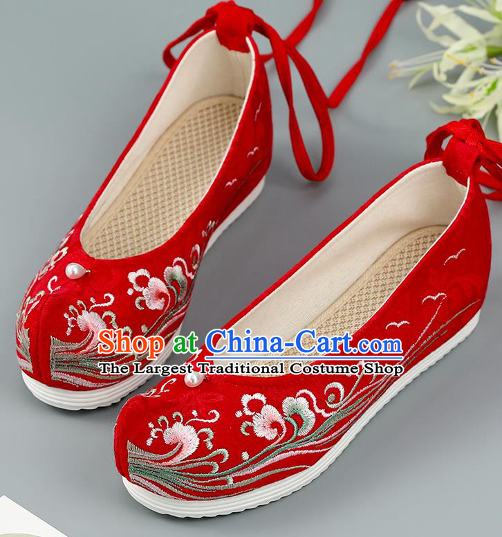 Top China Wedding Embroidered Shoes Bride Shoes Traditional Hanfu Red Cloth Shoes Handmade National Shoes