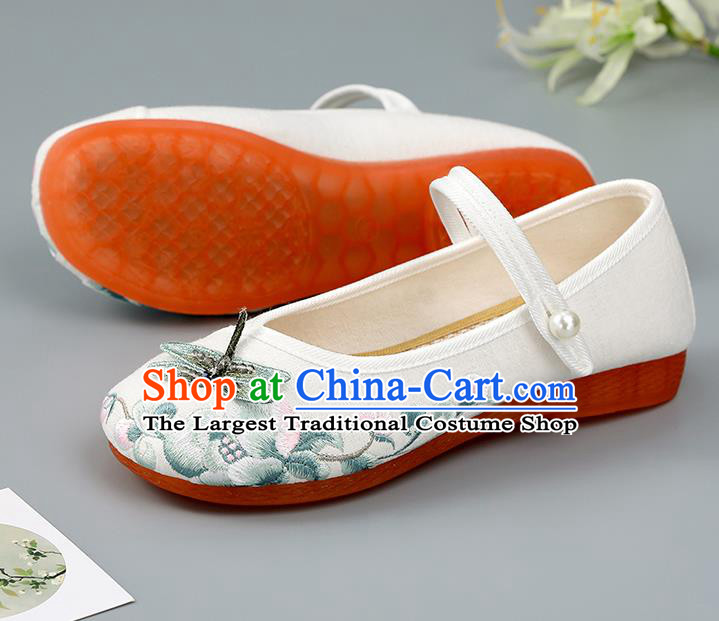 China Embroidered Dragonfly Shoes Traditional Cloth Shoes Hanfu Handmade Shoes Female Shoes