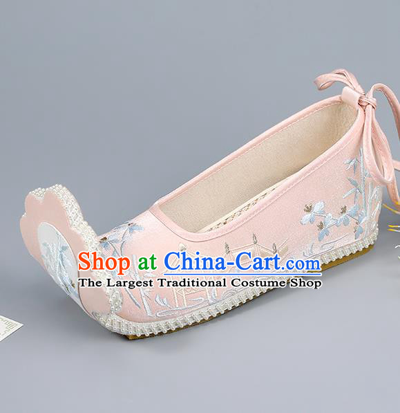 Pink Embroidered Shoes China Ming Dynasty Young Lady Shoes Traditional Hanfu Shoes Princess Shoes