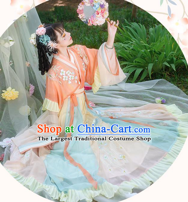 Traditional China Jin Dynasty Palace Princess Hanfu Clothing Ancient Patrician Lady Apparels Costumes Top Blouse and Skirt Full Set