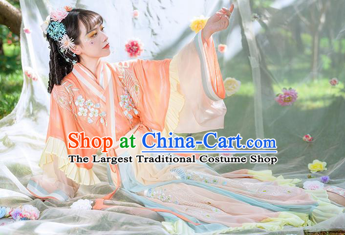 Traditional China Jin Dynasty Palace Princess Hanfu Clothing Ancient Patrician Lady Apparels Costumes Top Blouse and Skirt Full Set