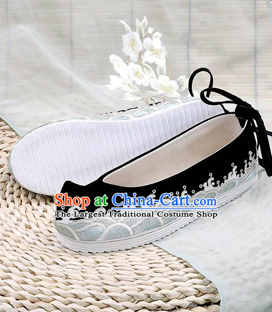 China Ming Dynasty Black Shoes Traditional Embroidered Shoes Hanfu Shoes Handmade Cloth Shoes