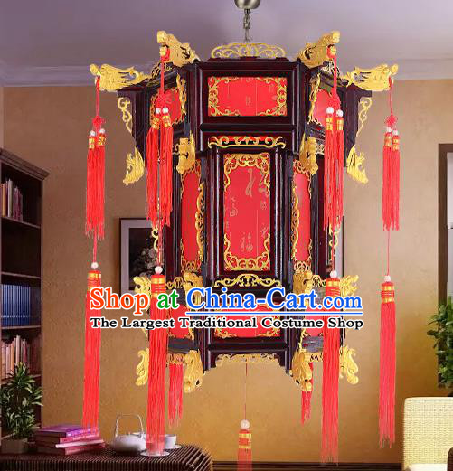 Chinese Golden Dragon Head Hanging Lamp Classical Red Lanterns Traditional New Year Palace Lantern Handmade Wood Lantern