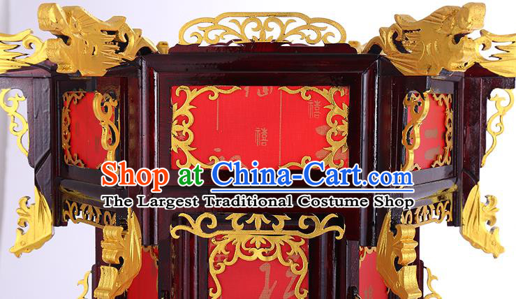 Chinese Golden Dragon Head Hanging Lamp Classical Red Lanterns Traditional New Year Palace Lantern Handmade Wood Lantern