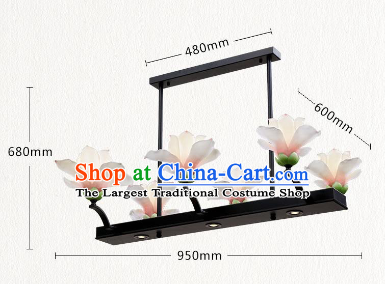 Traditional Chinese Classical Lanterns Pink Magnolia Ceiling Lamp Handmade Dining Room Lantern Iron Art Six Pieces Light Lamp